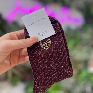 Chaussettes à paillettes – Motif cœur léopard