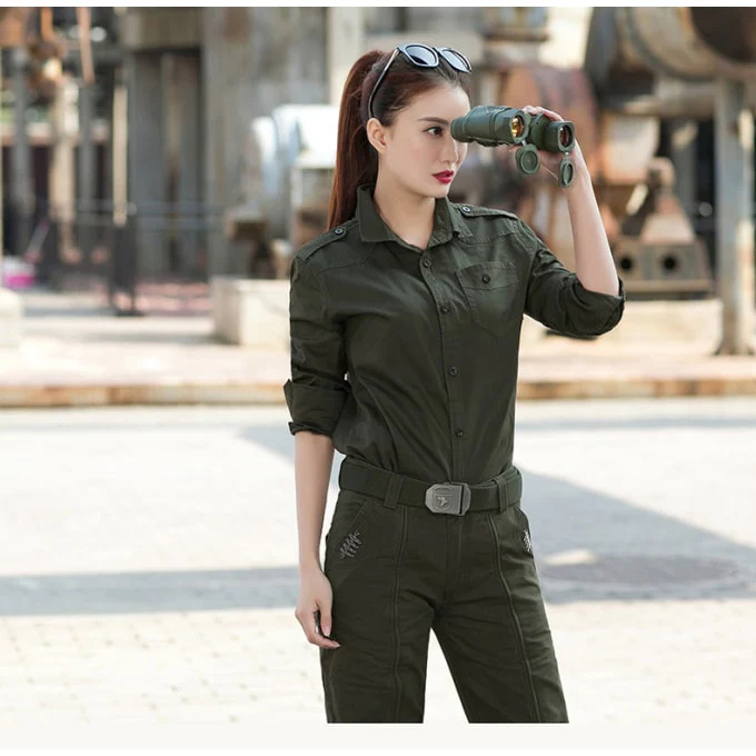 Chemise militaire à manches longues en coton pour femme – Image 4