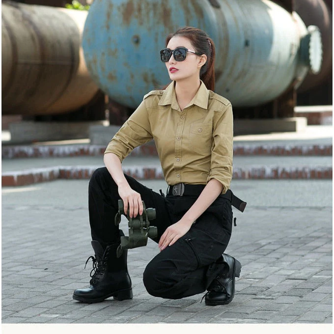 Chemise militaire à manches longues en coton pour femme – Image 5