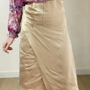 Jupe Siam – Jupe midi satinée beige