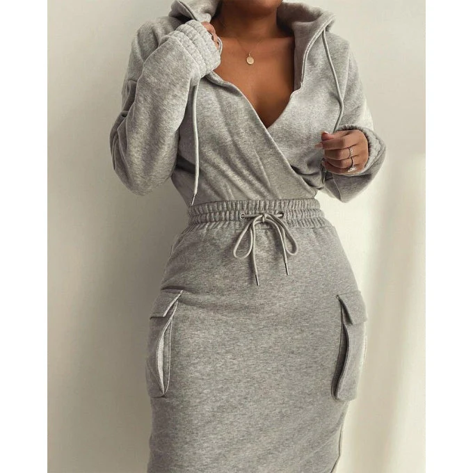 Robe militaire sweat-shirt à capuche et poches – Image 2