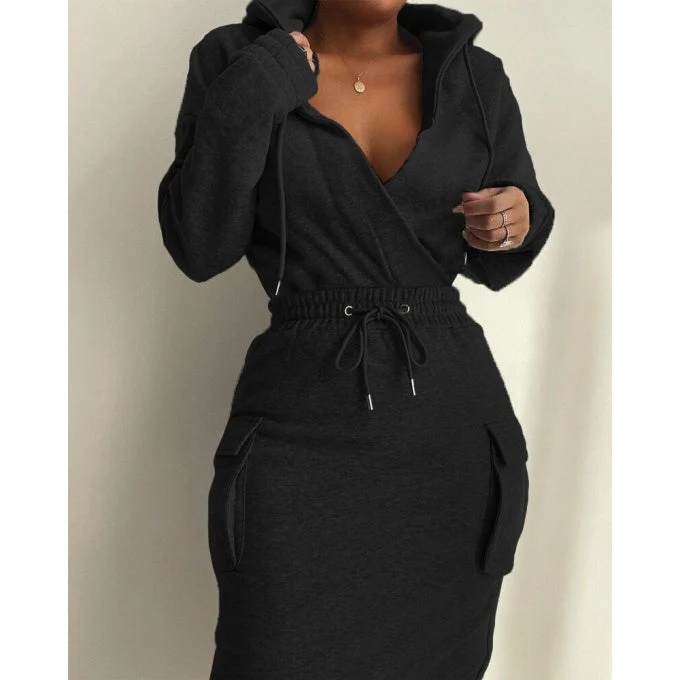 Robe militaire sweat-shirt à capuche et poches – Image 3