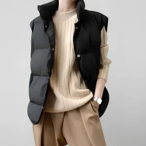 Doudoune Sans Manche pour Femme Boutonnée à Col Montant - Kelly