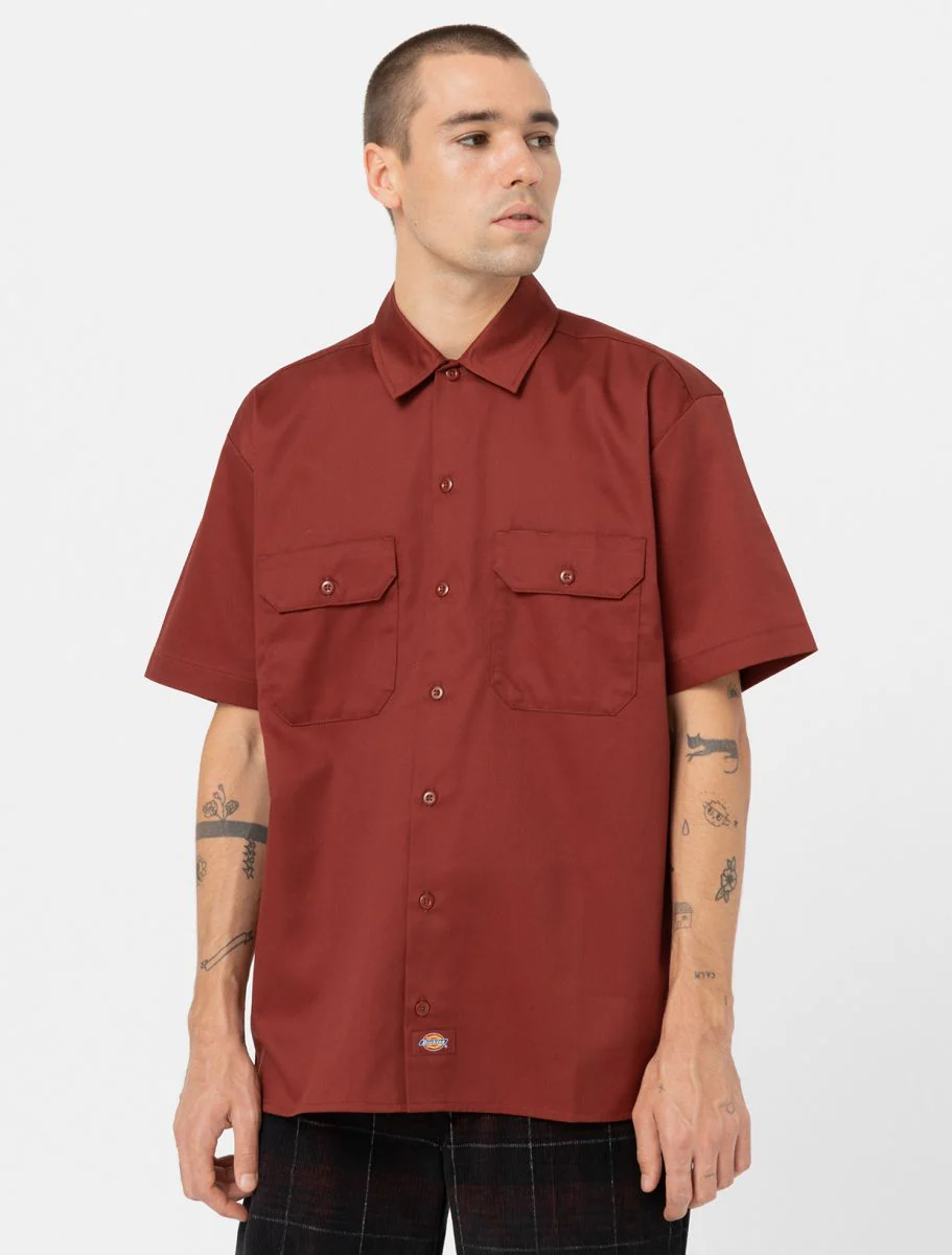 Chemise Dickies Work Shirt Homme Brique à Manches Courtes - Style Décontracté et Robuste