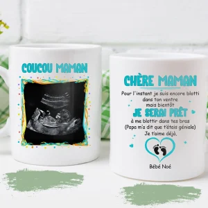 Lebonshirt® Mug Céramique Impression Panoramique Personnalisé - Coucou Maman, Je Serai Prêt, Cadeau Annonce Grossesse - L060522S27