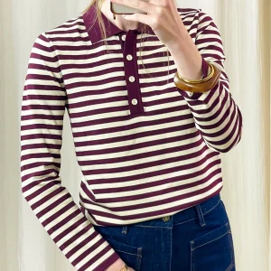 Pull Polo – Rayé bordeaux et écru
