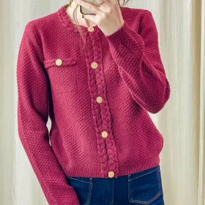 Gilet Manon – Gilet en maille tressée avec boutons dorés