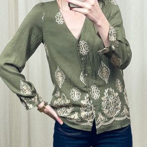 Blouse Greta – Blouse brodée kaki