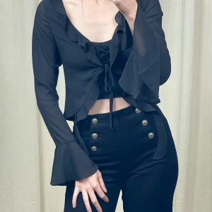 Blouse Alba – Blouse noire fluide à volants