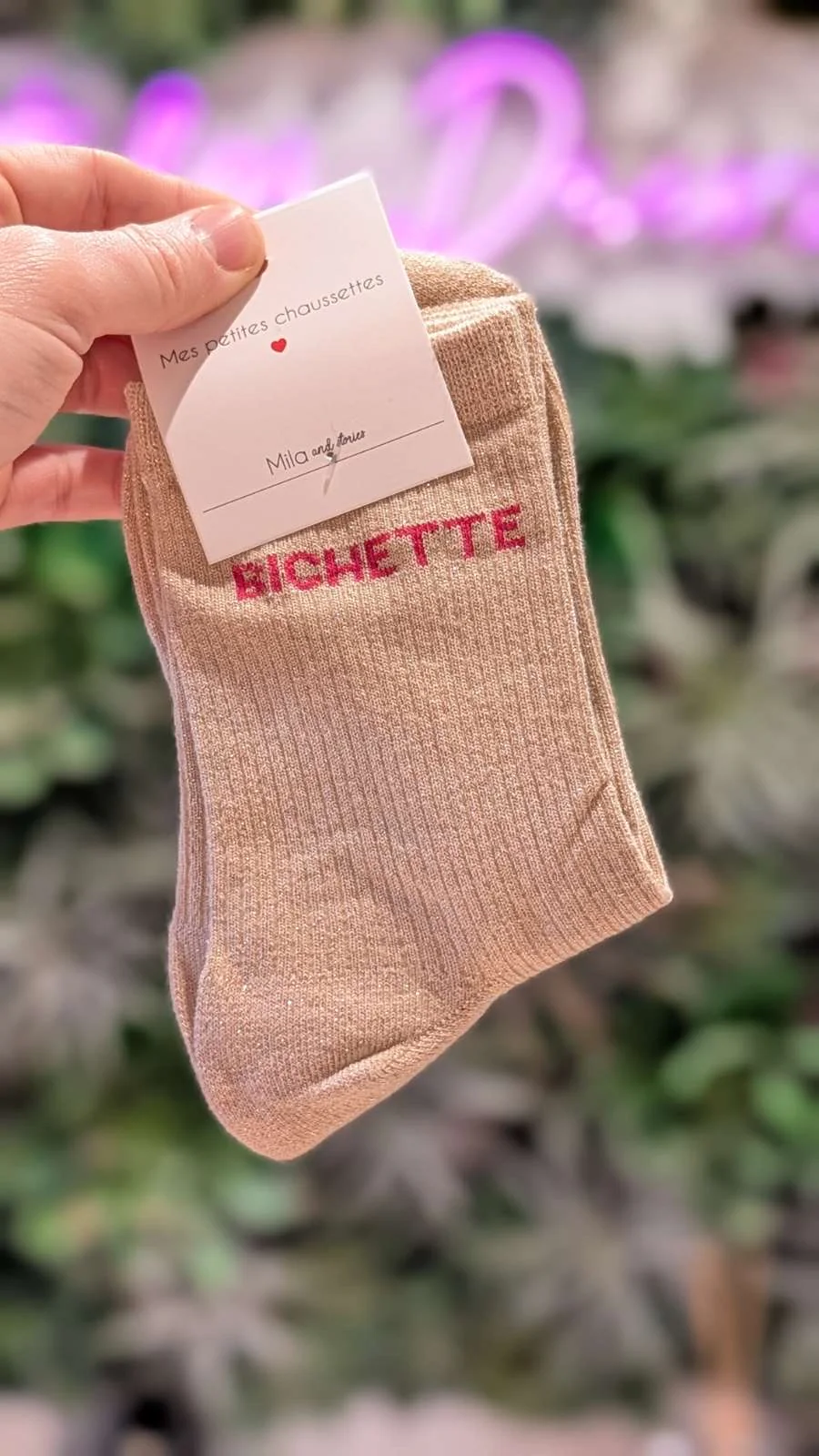 Chaussettes à paillettes – Écriture "BICHETTE" – Image 2