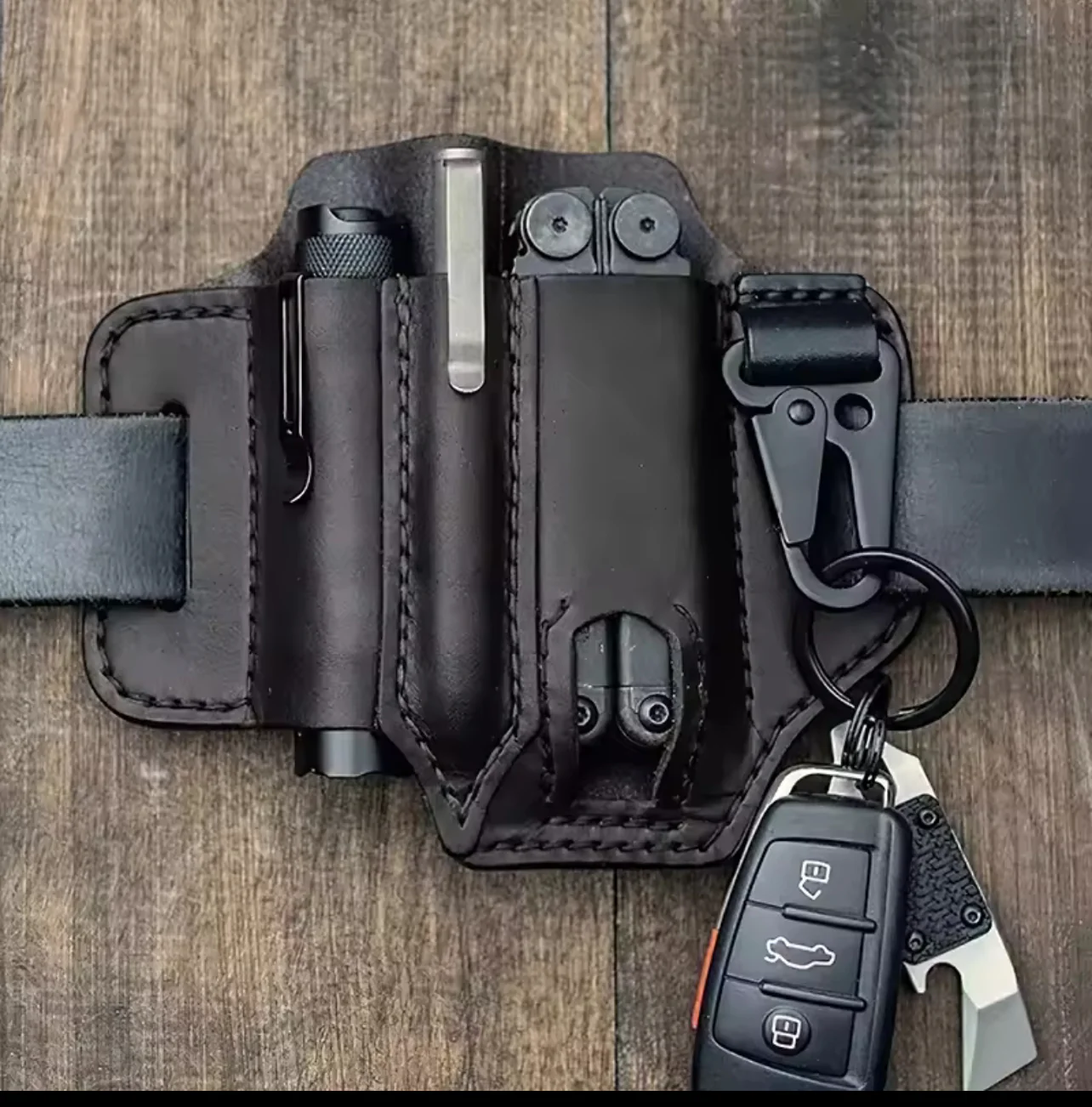 Ceinture Tactique en Cuir – Étui Multi-Outils de Rangement Compact