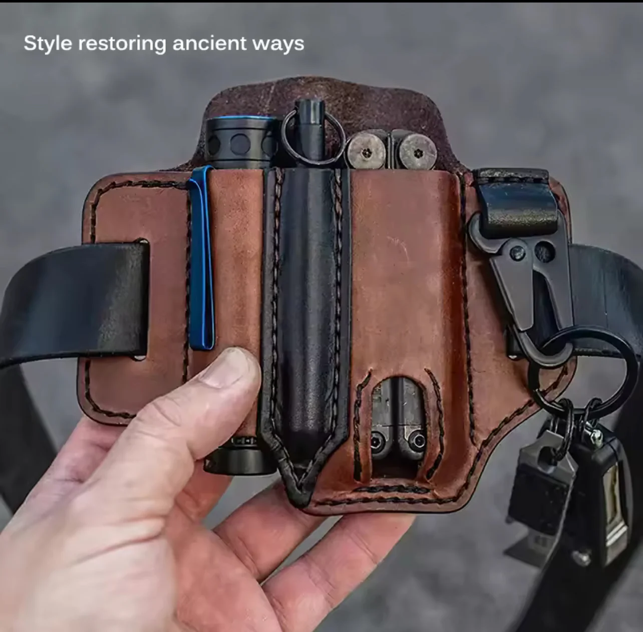 Ceinture Tactique en Cuir – Étui Multi-Outils de Rangement Compact – Image 6