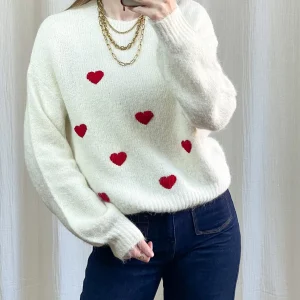 Pull Delphine - Pull avec coeurs rouge