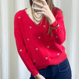 Pull Noéline - Pull avec coeurs dorés brodés