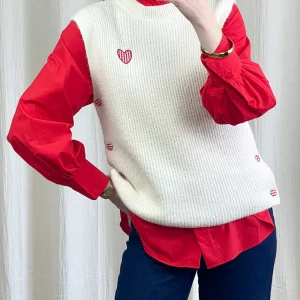 Pull Claire - Pull coeur vichy rouge