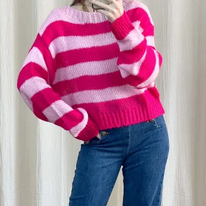 Pull Jeannine - Pull à rayures rose et rouge