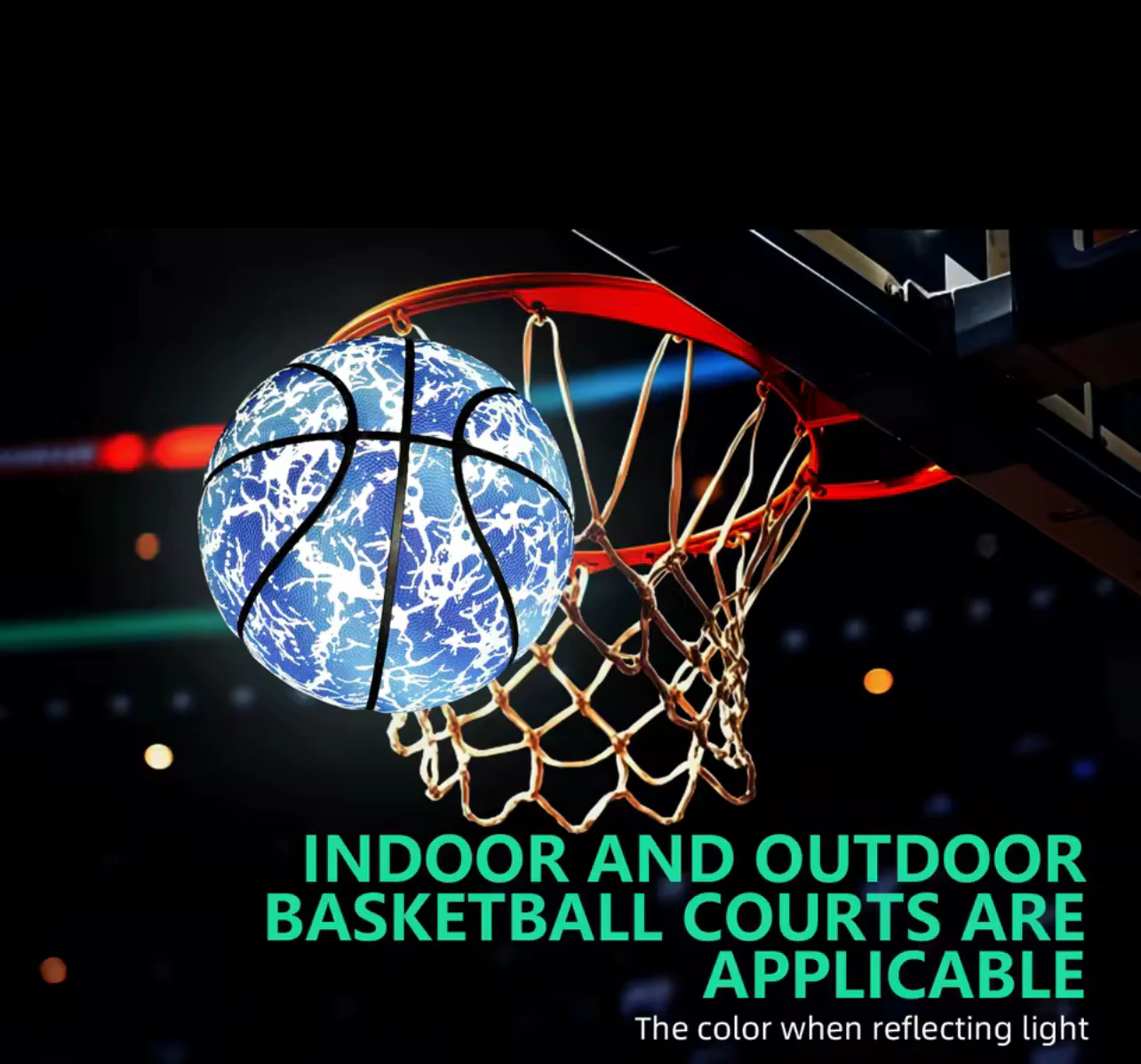 Ballon de basket lumineux réfléchissant – Brillant jour & nuit, résistant à l’usure, tailles 7/6/5, entraînement et loisirs en cuir PU souple – Image 7