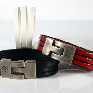 Bracelet Unisexe en Cuir Plat Punto Ar 37 - Noir, Brun, Rouge - Élégance et Originalité