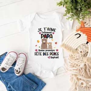 Body Bébé 100% Coton Bio - Je T'aime Tellement Papa, Bonne Première Fête Des Pères - L120523S02