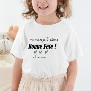 Lebonshirt - T-shirt Enfant Premium Coton Bio - Maman Je T'aime, Bonne Fête - L040623S02