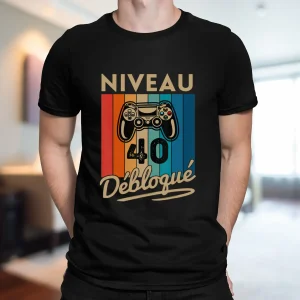 T-shirt Homme Niveau 40 Débloqué - Cadeau Parfait Anniversaire 40 Ans - L240522S01_40