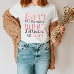 Lebonshirt - T-shirt Premium Femme Coton Bio, Deux Règles De Maman, Maman A Toujours Raison - L150523S01