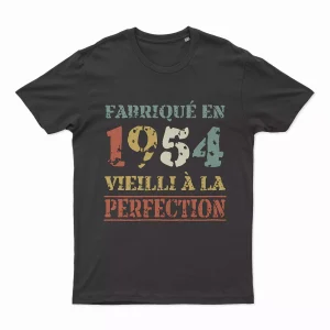 Lebonshirt® T-shirt Premium Homme, Cadeau Anniversaire 1954 Fabriqué En 1954 Vieilli A La Perfection, Style Rétro Vintage - L020222S54