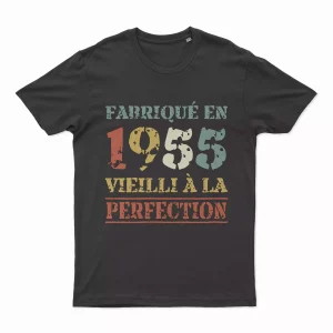 Lebonshirt® T-shirt Premium Homme, Cadeau Anniversaire 1955 Fabriqué En 1955 Vieilli A La Perfection, Style Rétro Vintage - L020222S55
