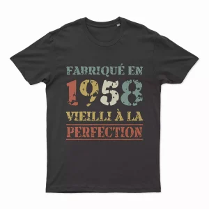Lebonshirt® T-shirt Premium Homme, Cadeau Anniversaire 1958 Fabriqué En 1958 Vieilli A La Perfection, Style Rétro Vintage - L020222S58