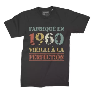 Lebonshirt® T-shirt Premium Homme, Cadeau Anniversaire 1960 Fabriqué En 1960 Vieilli A La Perfection, Style Rétro Vintage - L030222S60