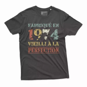 Lebonshirt® T-shirt Premium Homme, Cadeau Anniversaire 1974 Fabriqué En 1974 Vieilli A La Perfection, Style Rétro Vintage - L030222S74