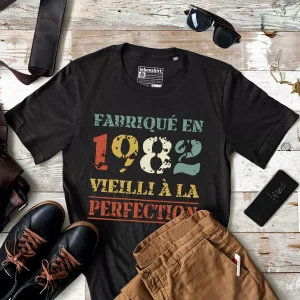 Lebonshirt® T-shirt Premium Homme, Cadeau Anniversaire 1982 Fabriqué En 1982 Vieilli A La Perfection, Style Rétro Vintage - L040222S82