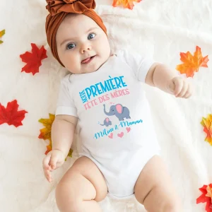 Lebonshirt Body Bébé Personnalisé 100% Coton Bio - Notre Première Fête Des Mères, Cadeau Personnalisé Nouveau Né - L060523S01