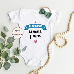 Lebonshirt Body Bébé 100% Coton Bio - Beau Gosse Comme Papa - L170522S31