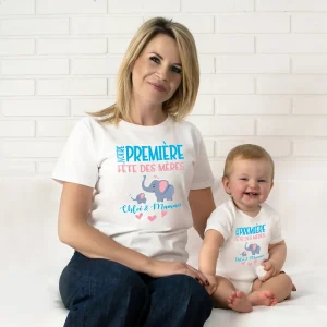 Lebonshirt T-Shirt Premium Femme Personnalisé En Coton Bio - Notre Première Fête Des Mère - L060523S01