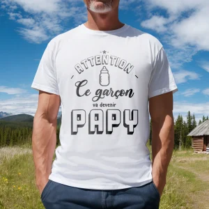 Lebonshirt® T-shirt Coton Bio Homme - Ettention, Ce Garçon Va Devenir Papy, Cadeau Pour Nouveau Papy - L170522S27
