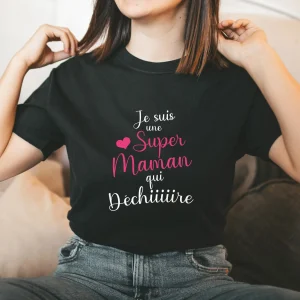 Lebonshirt® T-shirt Premium Femme Coton Bio - Je Suis Une Super Maman Qui Déchire, Cadeau Fête Des Mères - L060522S20