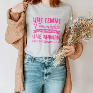 Lebonshirt® T-shirt Premium Femme Coton Bio - Une Femme Formidable Donne Toujours Une Maman Exceptionnelle - L050522S13