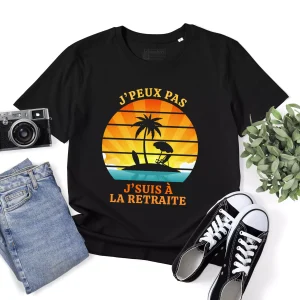 Lebonshirt® T-shirt Premium Homme 100% Coton Bio - J'peux Pas J'suis À La Retraite - Cadeau Retraite Humour Papy, Retraité 2023 - L270423S24