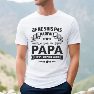 Lebonshirt® T-shirt Premium Homme Coton Bio - Je Ne Suis Pas Parfait Mais Je Suis Un Super Papa - L100522S24