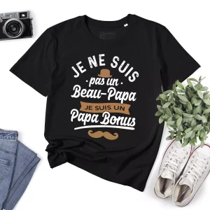 Lebonshirt® T-shirt Premium Homme Coton Bio - Je Ne Suis Pas Un Beau Papa, Je Suis Un Papa Bonus - Cadeau Humour Parfait Pour Beau Papa - L290422S14