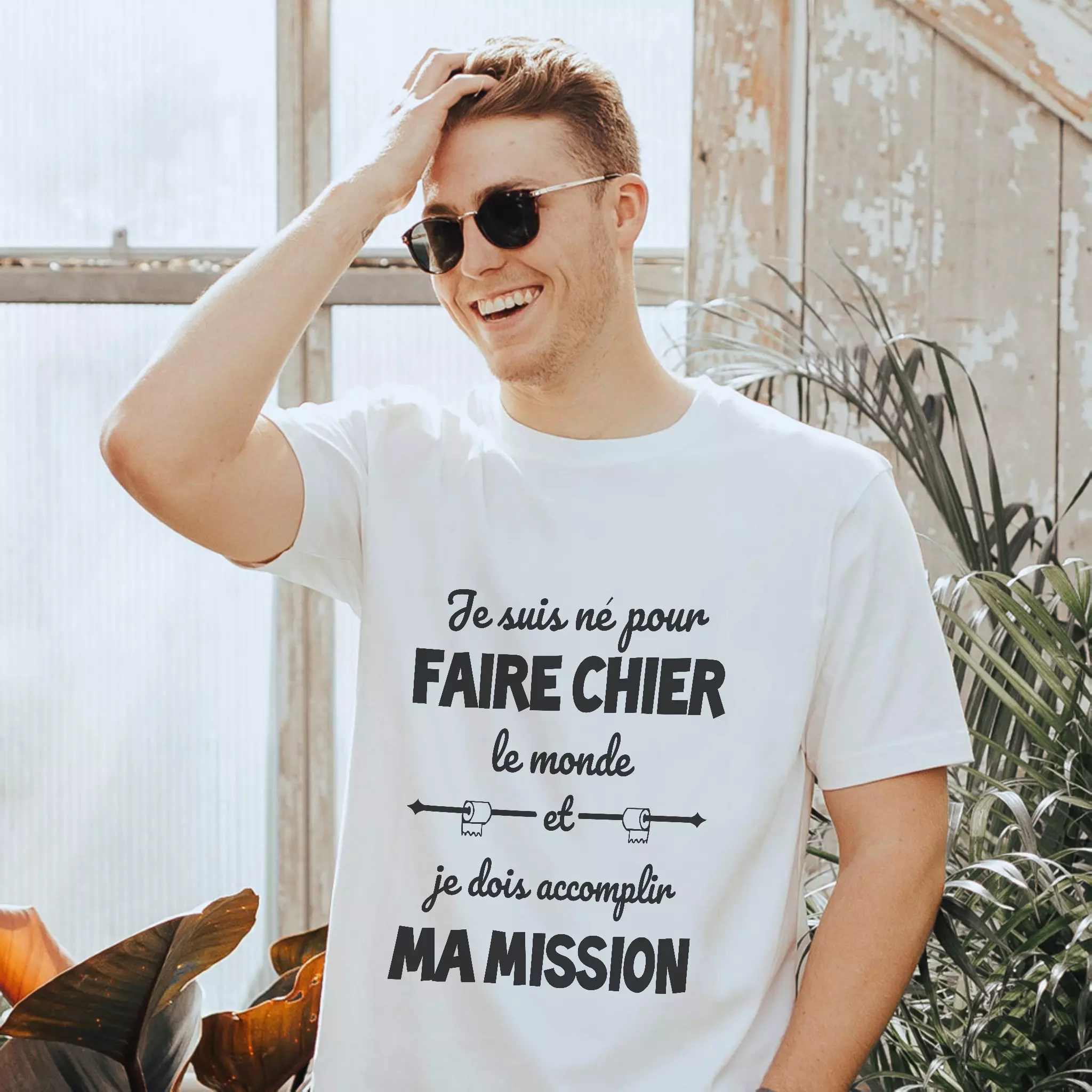 Lebonshirt® T-shirt Premium Homme Coton Bio - Je Suis Né Pour Faire Chier Le Monde, Je Dois Accomplir Ma Mission, Cadeau Humour Pour Homme Drôle - L270423S23 – Image 9