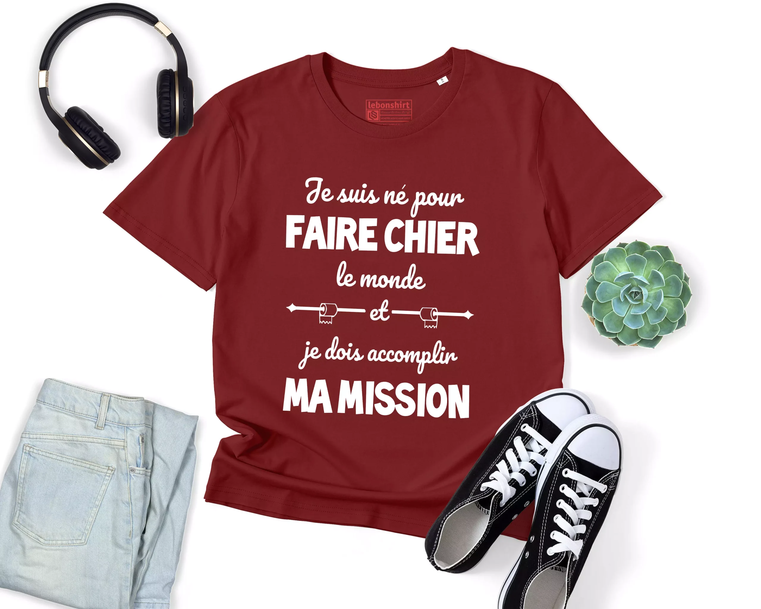 Lebonshirt® T-shirt Premium Homme Coton Bio - Je Suis Né Pour Faire Chier Le Monde, Je Dois Accomplir Ma Mission, Cadeau Humour Pour Homme Drôle - L270423S23 – Image 4