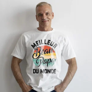 Lebonshirt® T-shirt Premium Homme Coton Bio - Meilleur Beau Papa Du Monde, Cadeau Idéal Pour Beau Père - L040522S05
