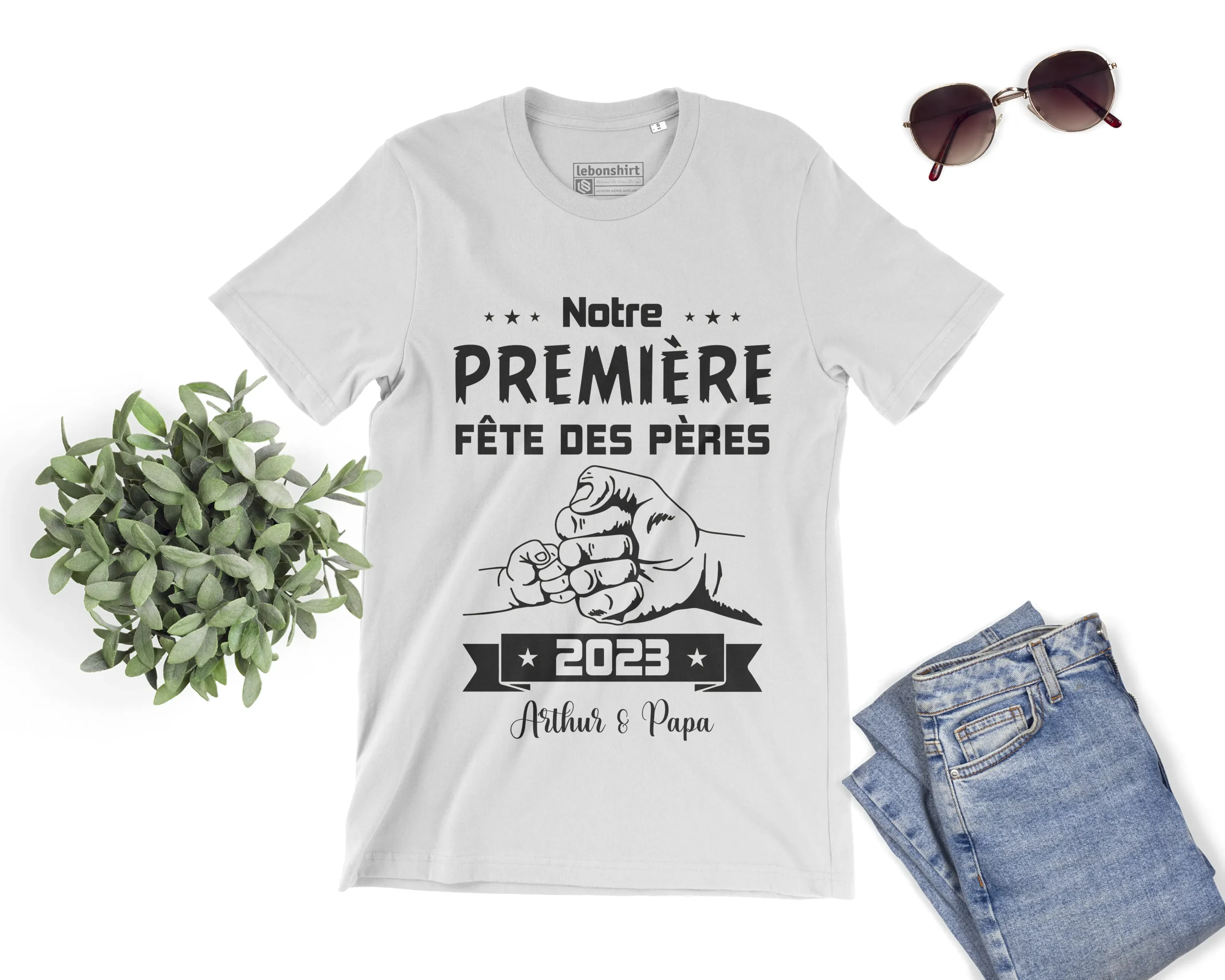 Lebonshirt® T-shirt Premium Homme Coton Bio - Notre Première Fête Des Pères 2024, Cadeau Personnalisé Nouveau Papa - L240522S23 – Image 3