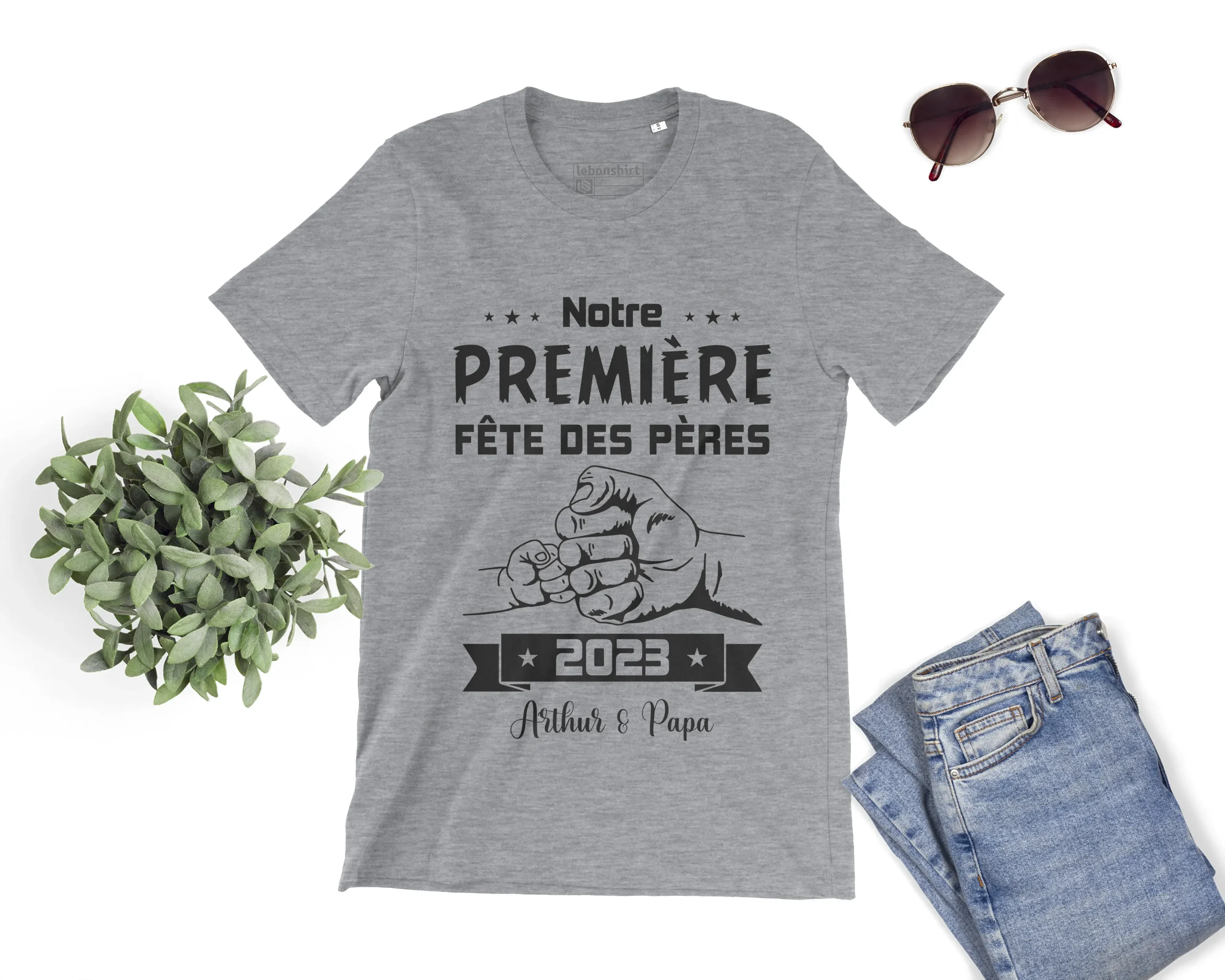 Lebonshirt® T-shirt Premium Homme Coton Bio - Notre Première Fête Des Pères 2024, Cadeau Personnalisé Nouveau Papa - L240522S23 – Image 5