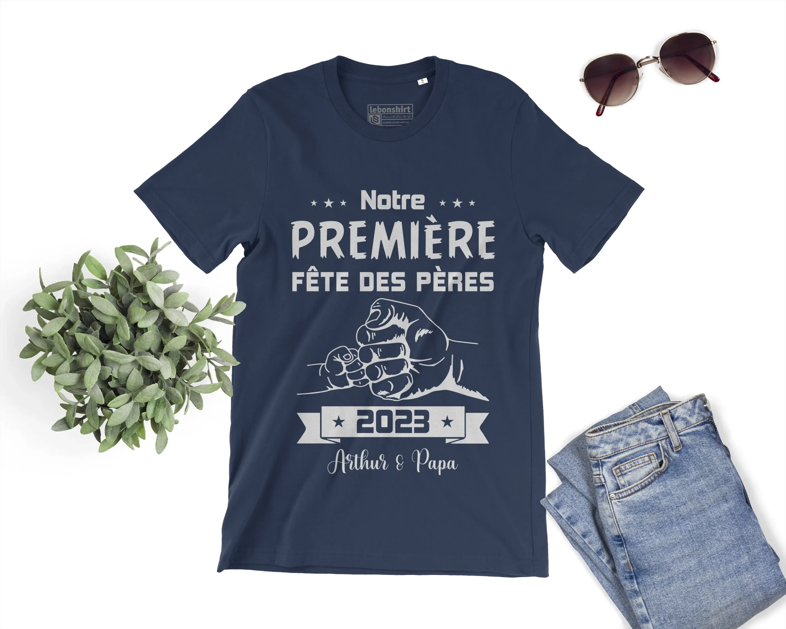 Lebonshirt® T-shirt Premium Homme Coton Bio - Notre Première Fête Des Pères 2024, Cadeau Personnalisé Nouveau Papa - L240522S23 – Image 7