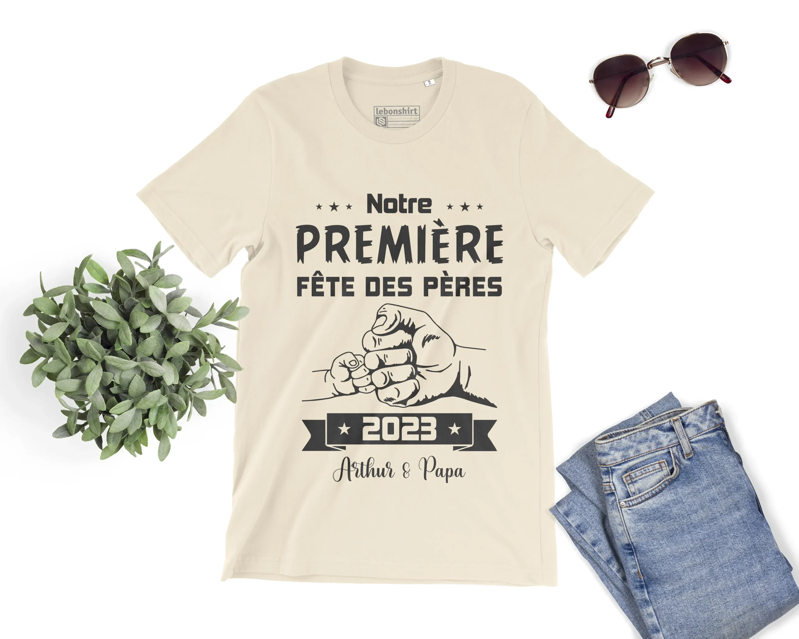 Lebonshirt® T-shirt Premium Homme Coton Bio - Notre Première Fête Des Pères 2024, Cadeau Personnalisé Nouveau Papa - L240522S23 – Image 8