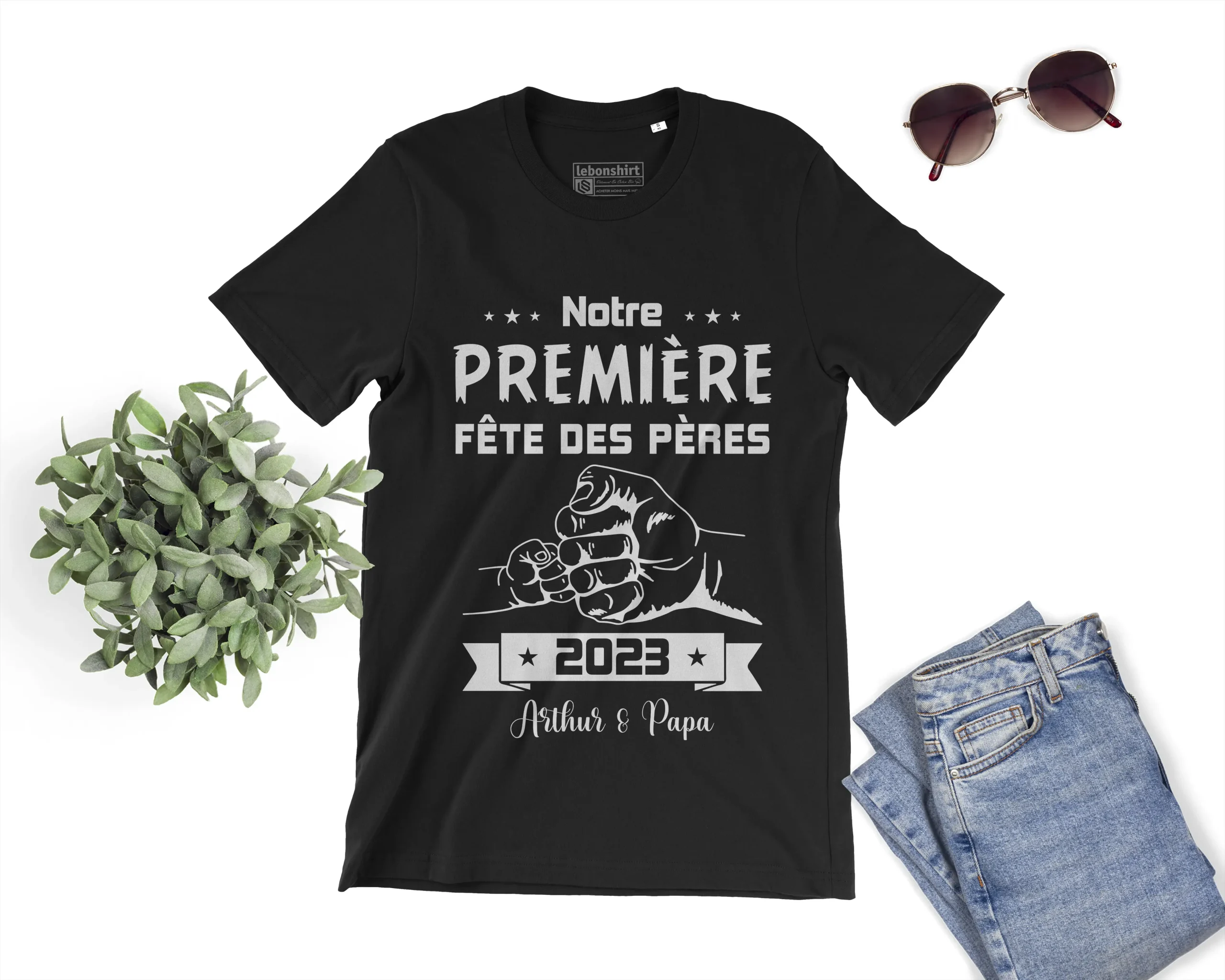 Lebonshirt® T-shirt Premium Homme Coton Bio - Notre Première Fête Des Pères 2024, Cadeau Personnalisé Nouveau Papa - L240522S23 – Image 2