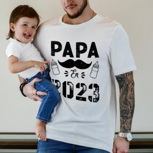 Lebonshirt® T-shirt Premium Homme Coton Bio - Papa En 2024, Cadeau Original Nouveau Parent Fête Dès Pères - L130522S20